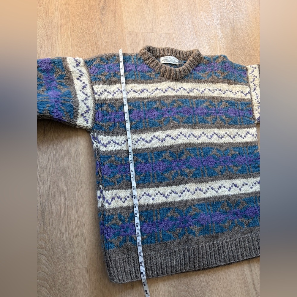 Wool Purple Multicolor Patterned Sweater Large - Picture 9 of 10